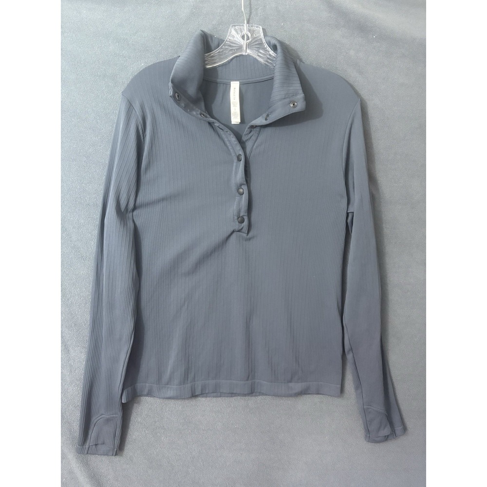 Athleta Flurry Seamless Henley Top Large Charcoal Grey Long Sleeve Thumb Holes
